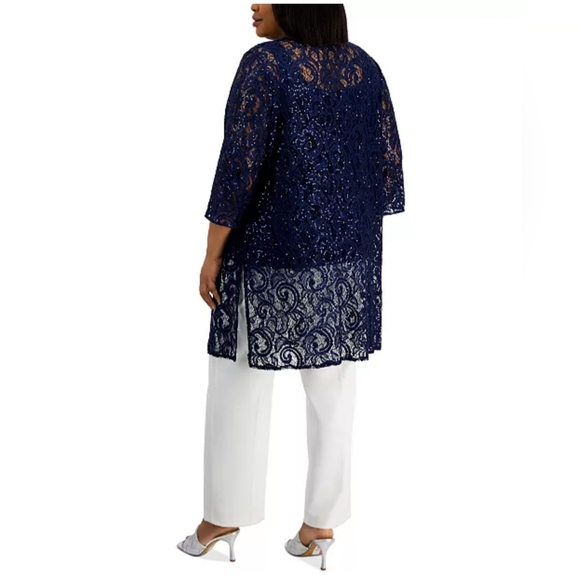 Alex Evenings Plus Size Long Sequin Lace Jacket & Tank Top Set - Picture 3 of 9